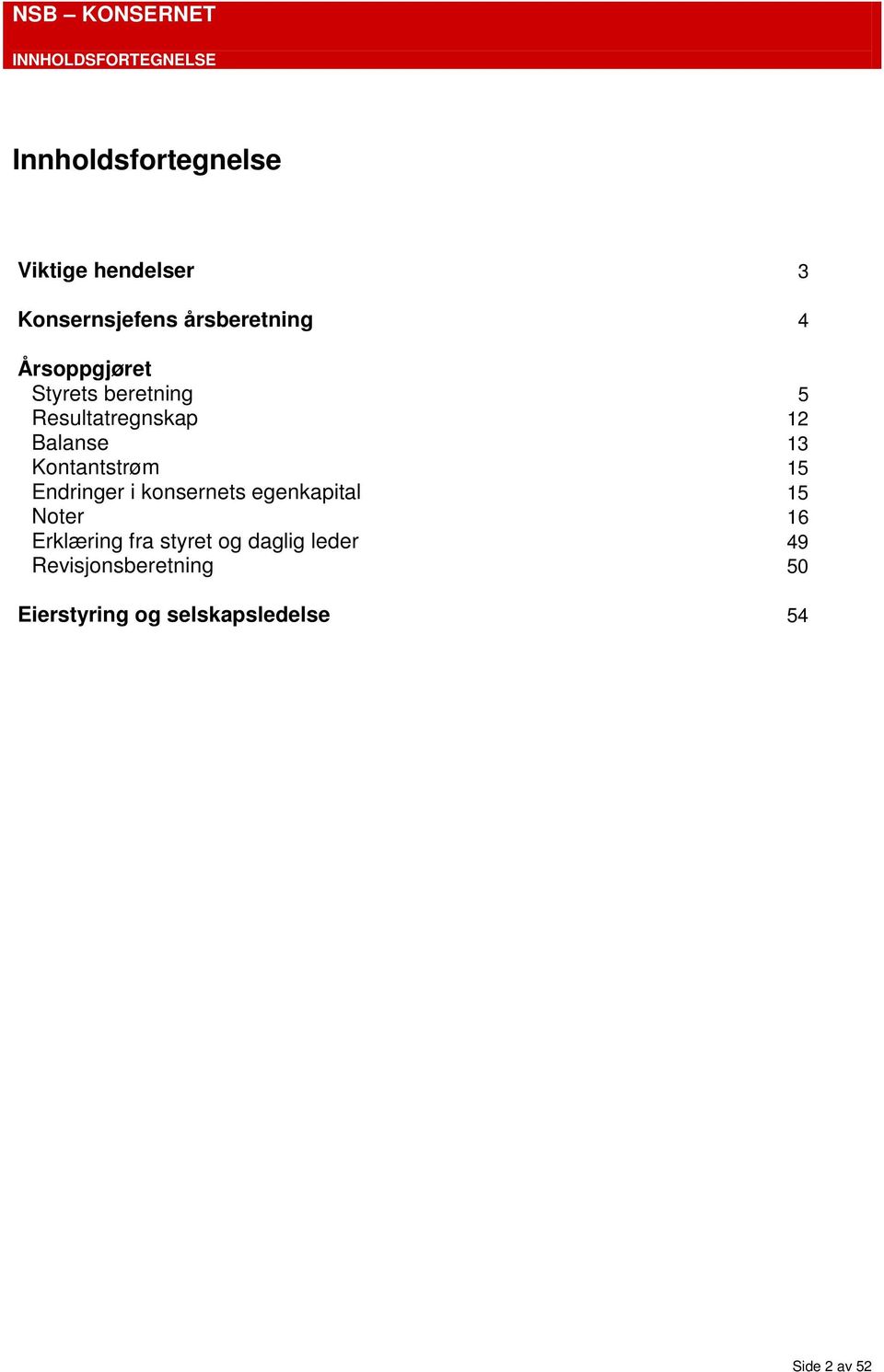 Kontantstrøm 15 Endringer i konsernets egenkapital 15 Noter 16 Erklæring fra