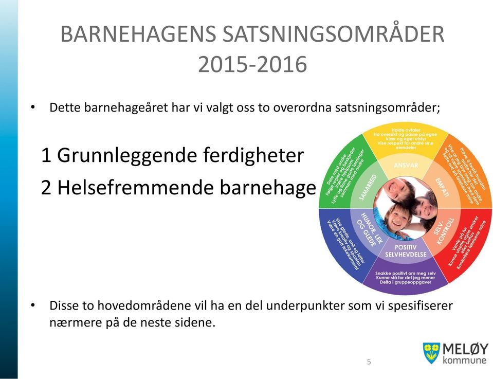 ferdigheter 2 Helsefremmende barnehage Disse to hovedområdene vil