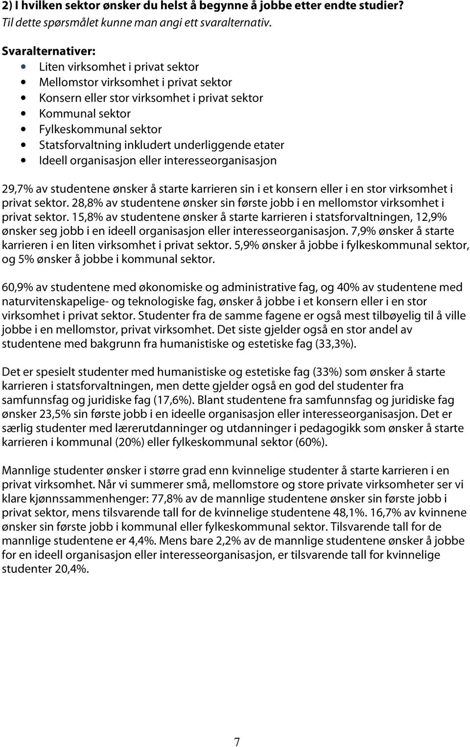 underliggende etater Ideell organisasjon eller interesseorganisasjon 29,7% av studentene ønsker å starte karrieren sin i et konsern eller i en stor virksomhet i privat sektor.