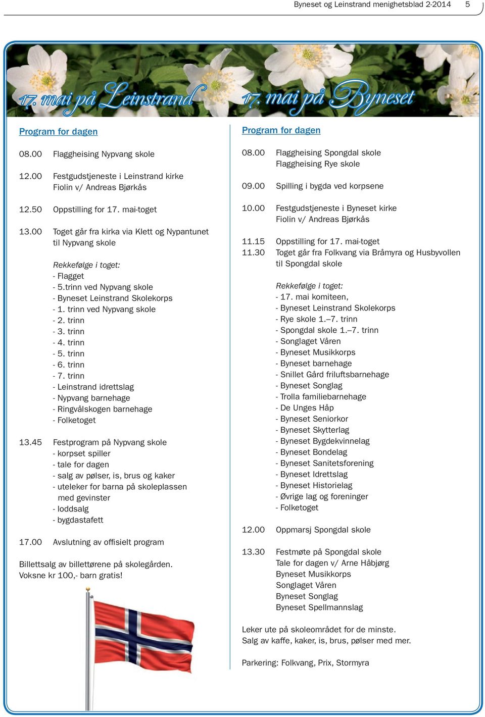 trinn ved Nypvang skole - 2. trinn - 3. trinn - 4. trinn - 5. trinn - 6. trinn - 7. trinn - Leinstrand idrettslag - Nypvang barnehage - Ringvålskogen barnehage - Folketoget 13.