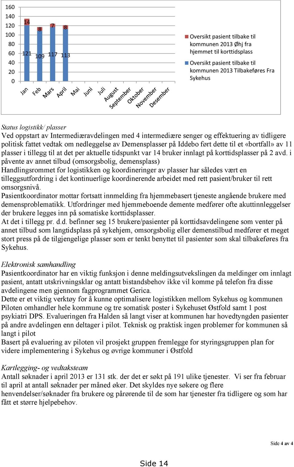 et «bortfall» av 11 plasser i tillegg til at det per aktuelle tidspunkt var 14 bruker innlagt på korttidsplasser på 2 avd.