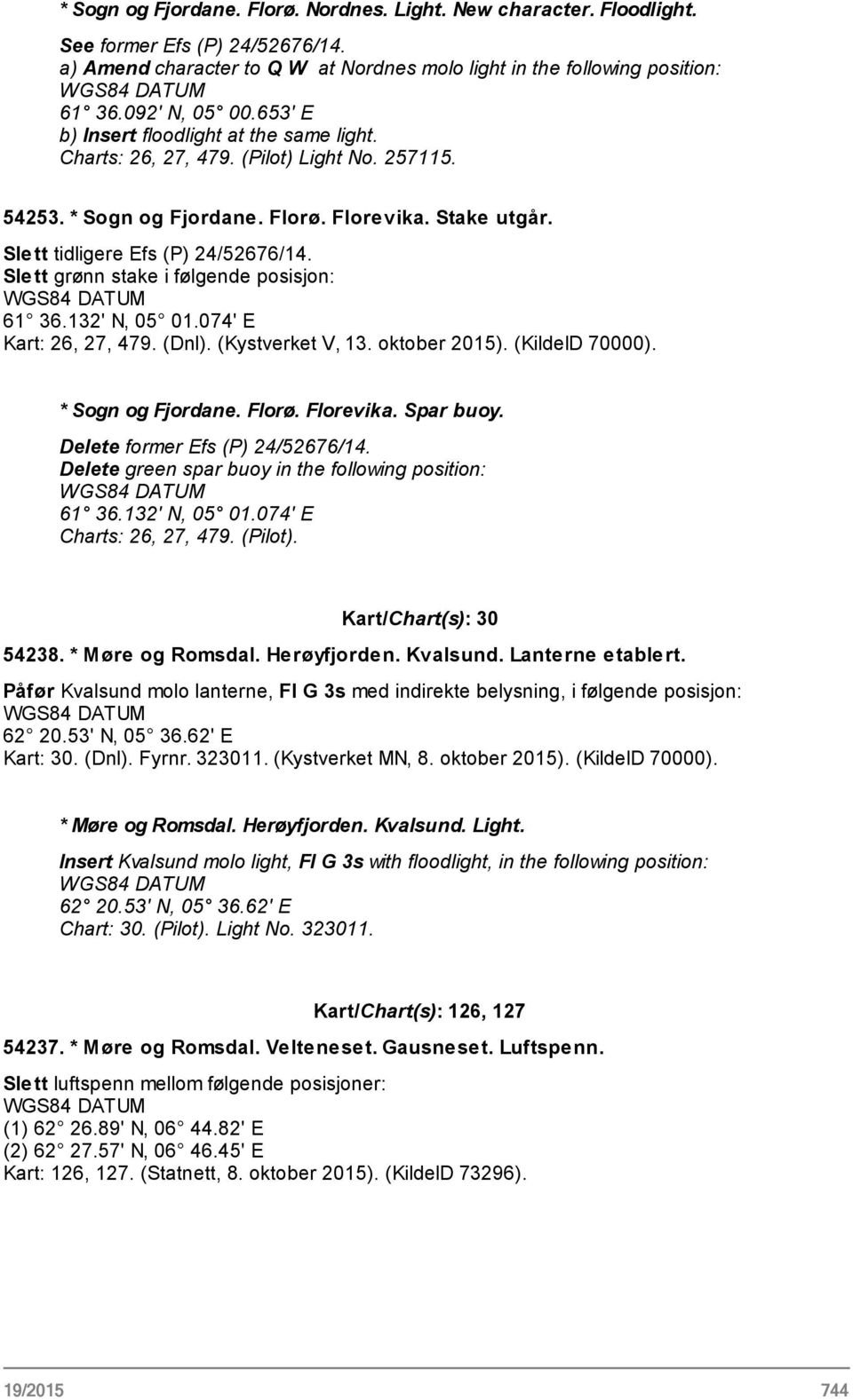 Slett grønn stake i følgende posisjon: 61 36.132' N, 05 01.074' E Kart: 26, 27, 479. (Dnl). (Kystverket V, 13. oktober 2015). (KildeID 70000). * Sogn og Fjordane. Florø. Florevika. Spar buoy.