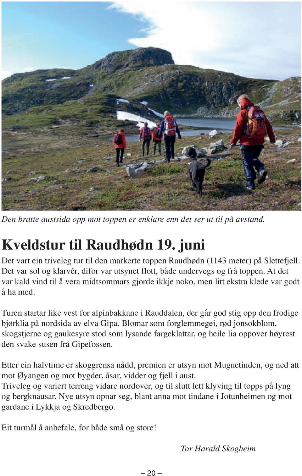 Turen startar like vest for alpinbakkane i Rauddalen, der går god stig opp den frodige bjørklia på nordsida av elva Gipa.