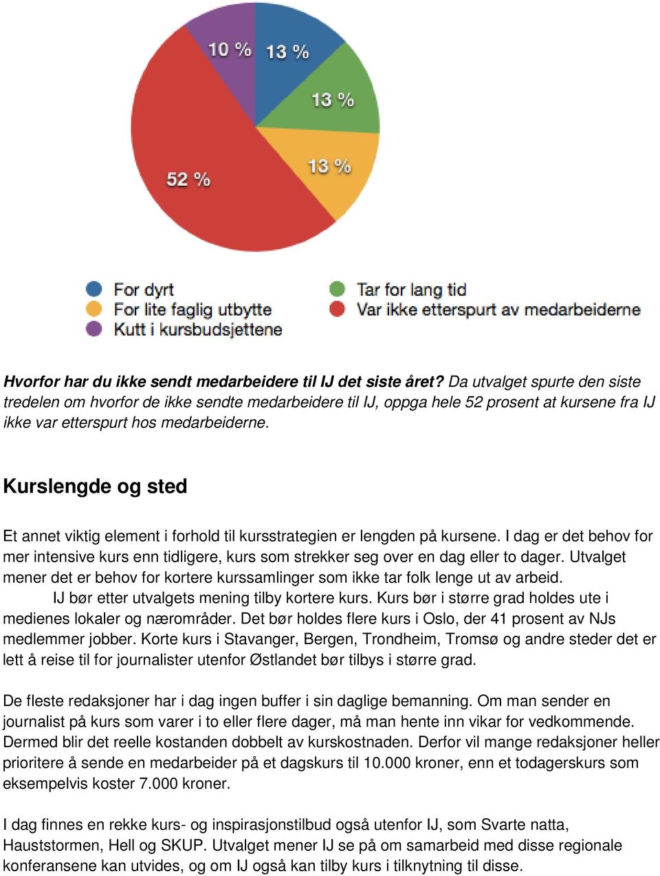 Kurslengde og sted Et annet viktig element i forhold til kursstrategien er lengden på kursene.