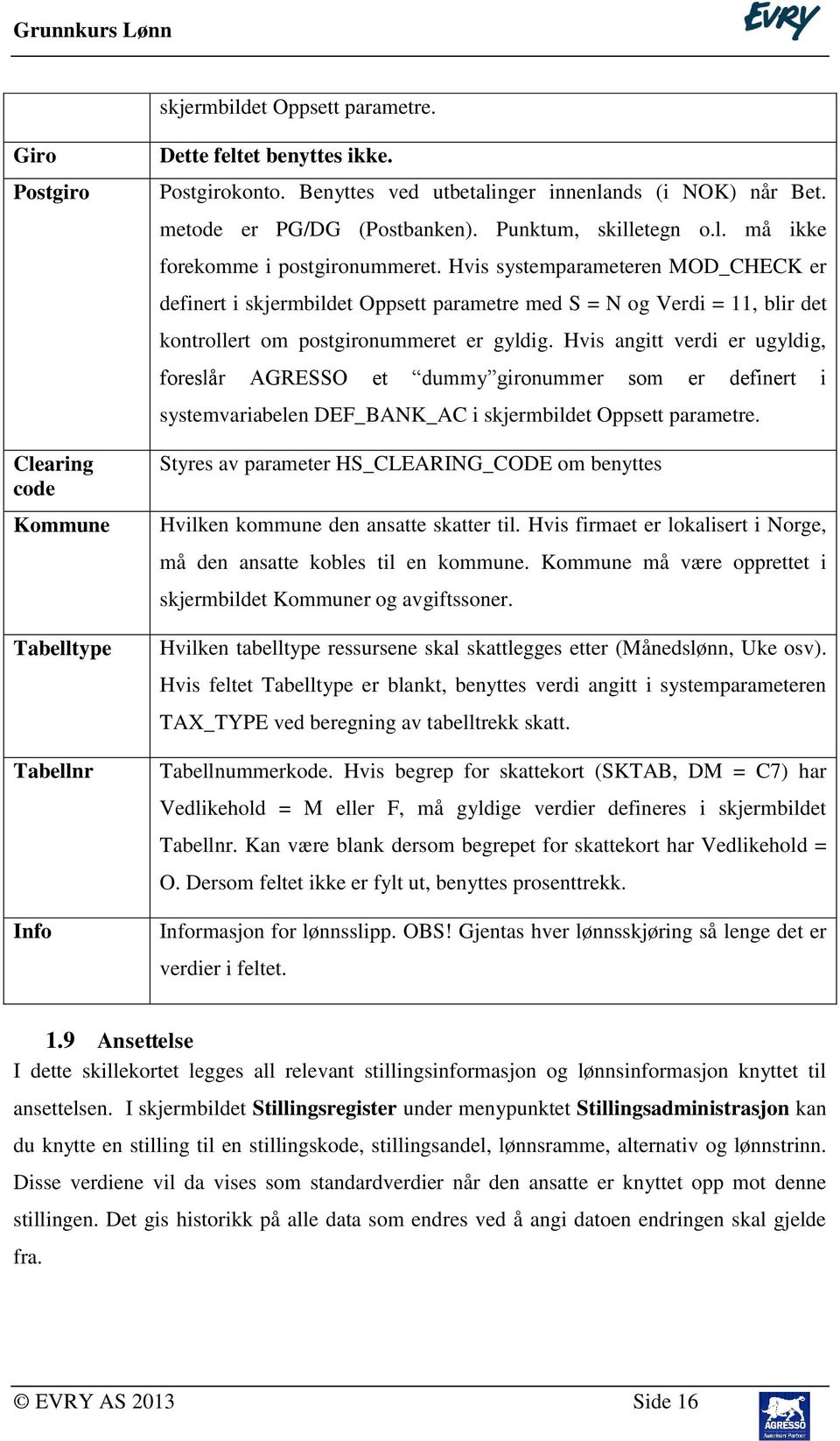 Hvis systemparameteren MOD_CHECK er definert i skjermbildet Oppsett parametre med S = N og Verdi = 11, blir det kontrollert om postgironummeret er gyldig.