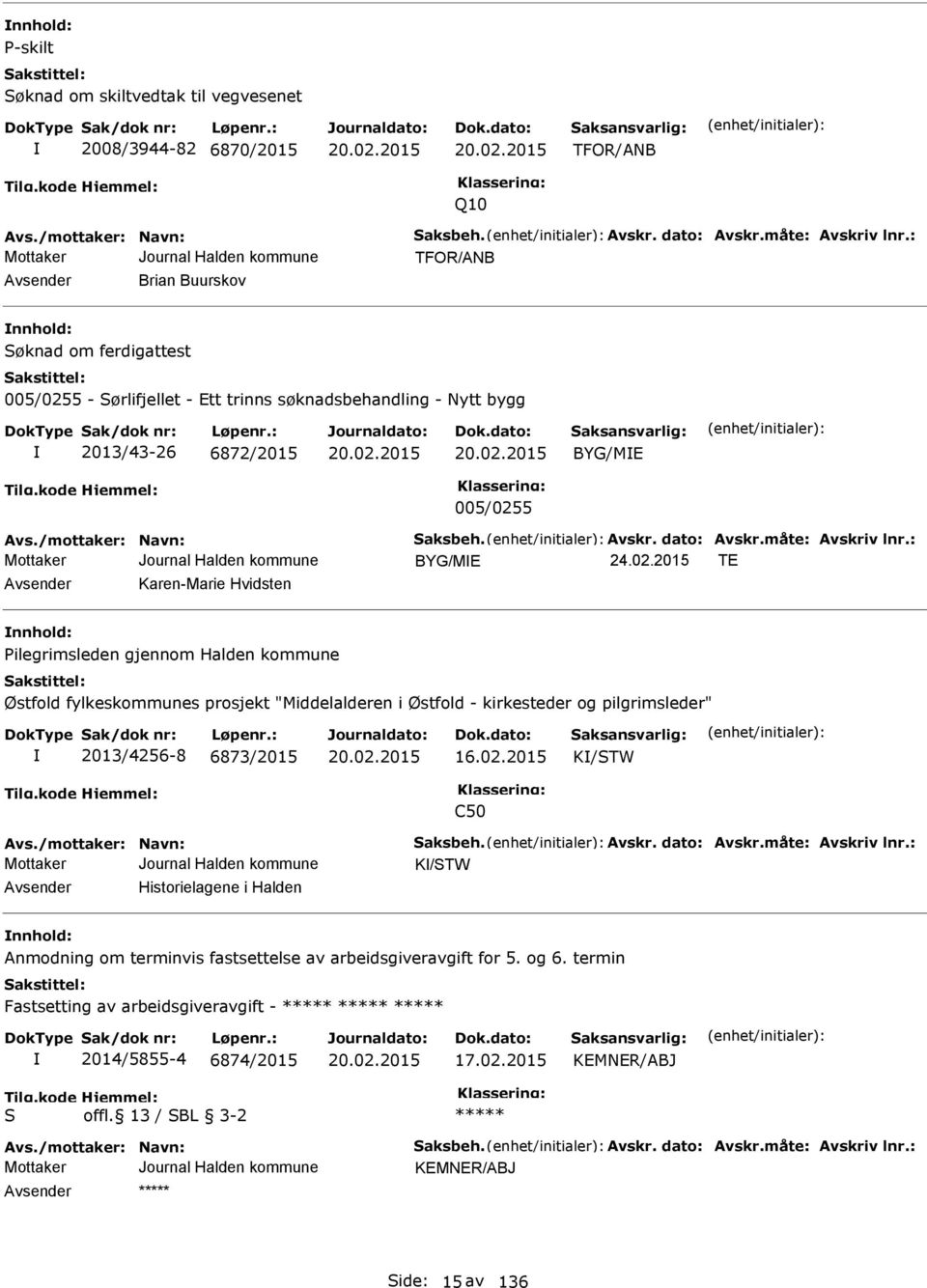 fylkeskommunes prosjekt "Middelalderen i Østfold - kirkesteder og pilgrimsleder" 2013/4256-8 6873/2015 16.02.