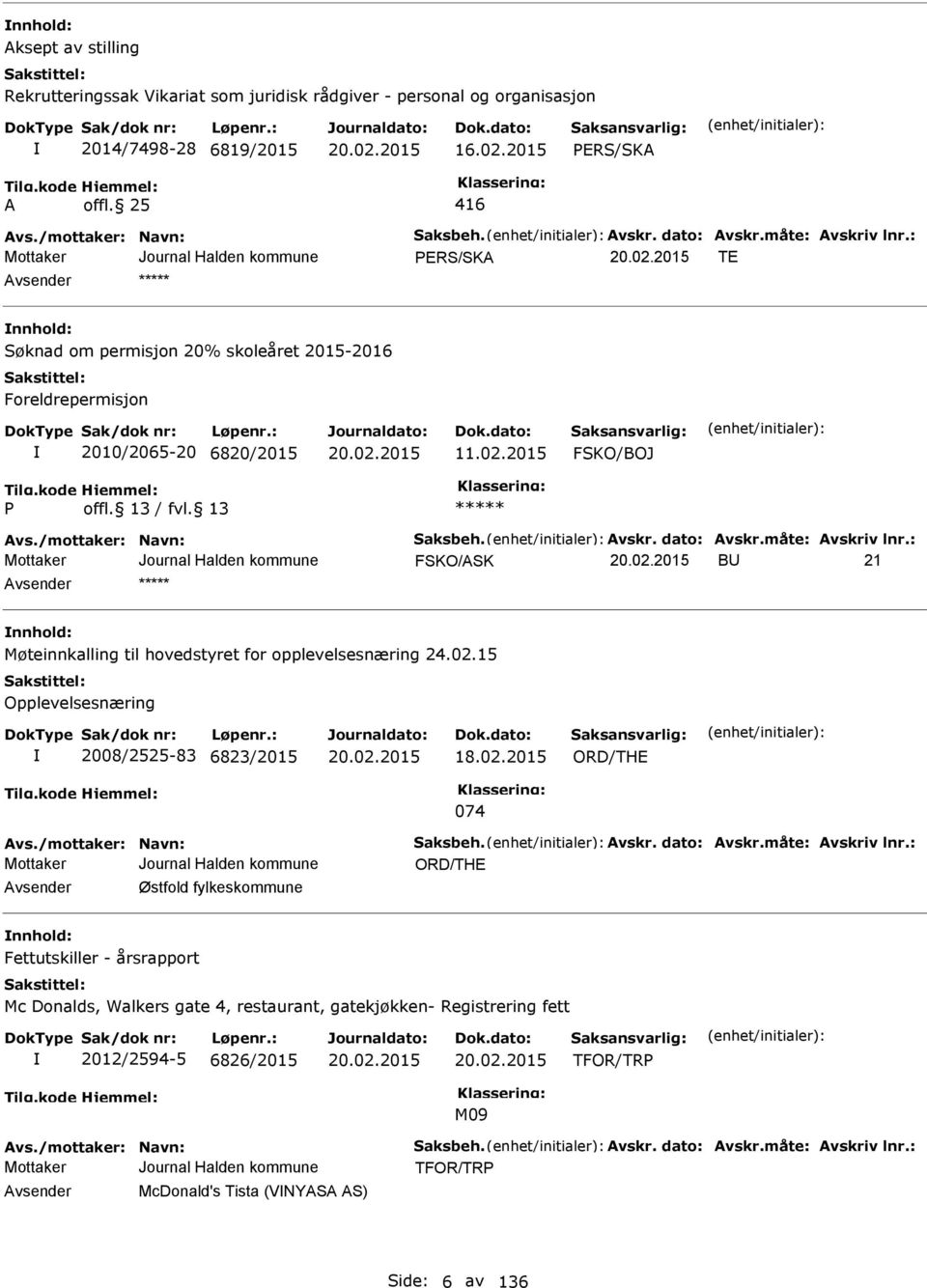 2015 FSKO/BOJ P FSKO/ASK BU 21 nnhold: Møteinnkalling til hovedstyret for opplevelsesnæring 24.02.