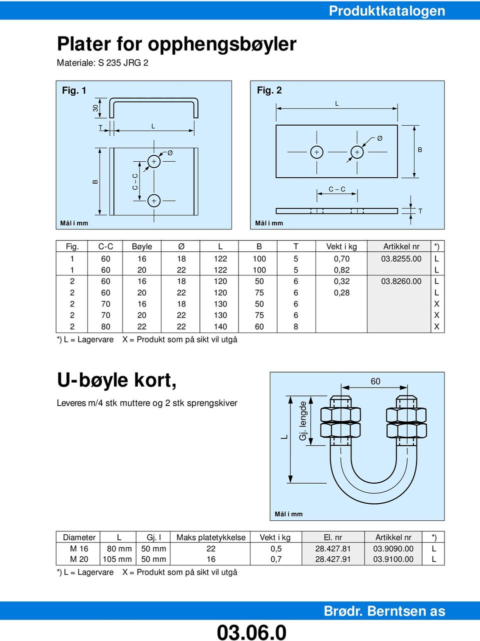 00 L 2 60 20 22 120 75 6 0,28 L 2 70 16 18 130 50 6 X 2 70 20 22 130 75 6 X 2 80 22 22 140 60 8 X U-bøyle kort, 60 Leveres m/4 stk muttere og 2