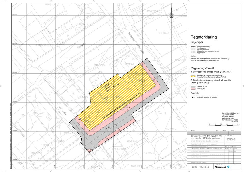 1) "N:\515\13\5151398\BIM\Reguleringsplan\Modell\\Plankart_vertikalnivå2.dwg - SoFRa - Plottet: 2015-06-23, 14:43:15 - XREF = Grunnkart, Ortofoto" Sandgata 5,5 3,6 Kote +25,5 7,0 o_f3 4,0 F/K/T/B 1.