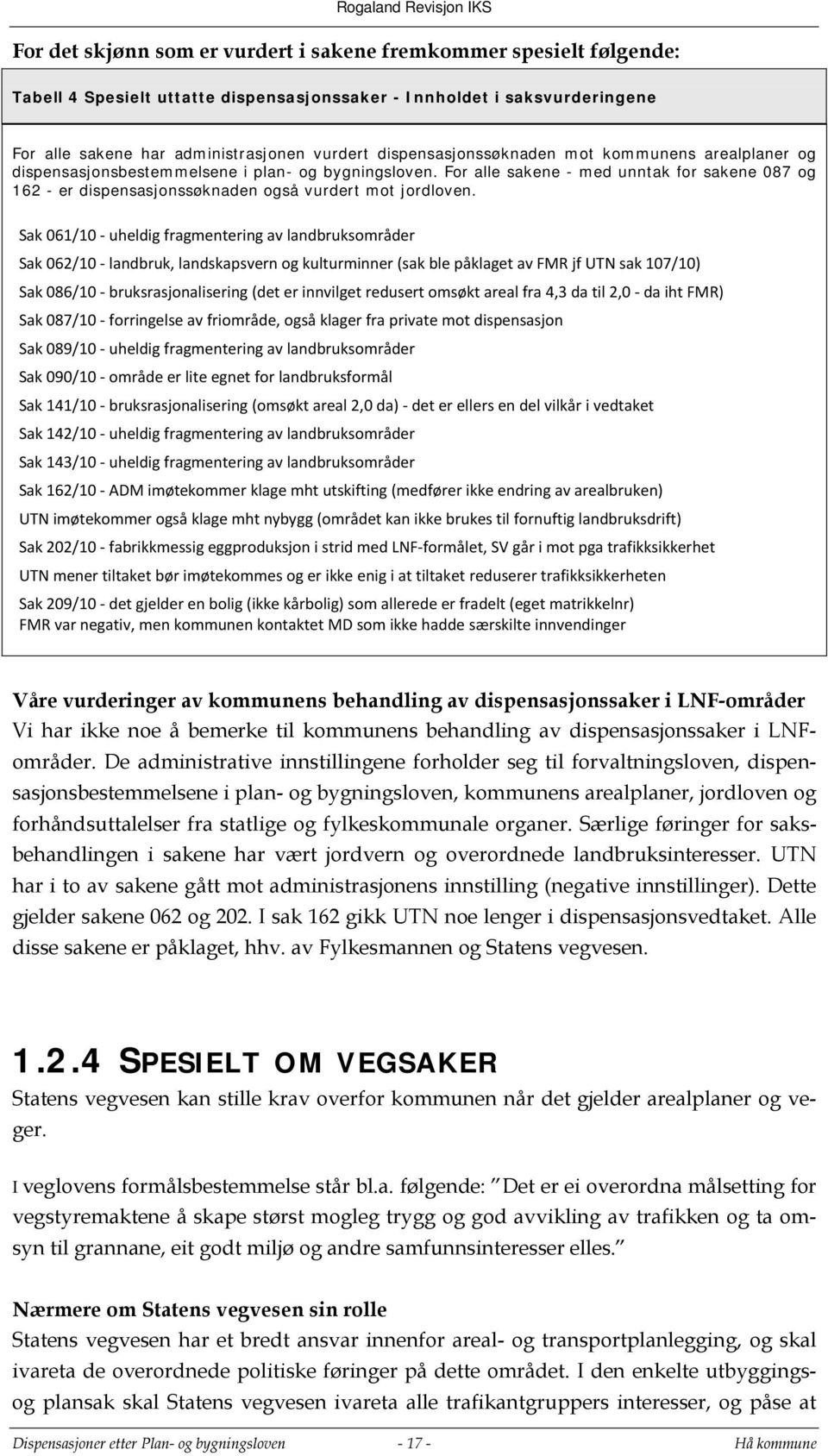 For alle sakene - med unntak for sakene 087 og 162 - er dispensasjonssøknaden også vurdert mot jordloven.