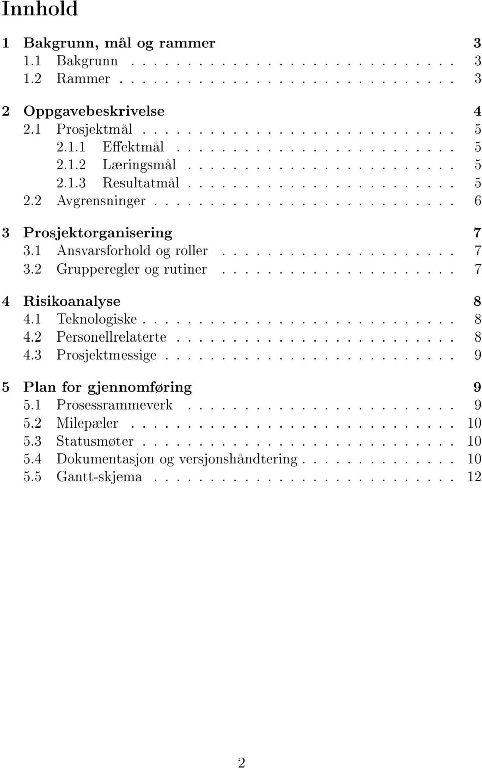 1 Ansvarsforhold og roller..................... 7 3.2 Grupperegler og rutiner..................... 7 4 Risikoanalyse 8 4.1 Teknologiske............................ 8 4.2 Personellrelaterte......................... 8 4.3 Prosjektmessige.