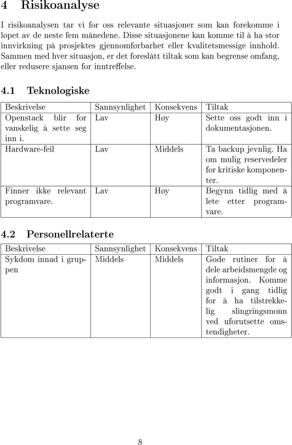 Sammen med hver situasjon, er det foreslått tiltak som kan begrense omfang, eller redusere sjansen for inntreelse. 4.