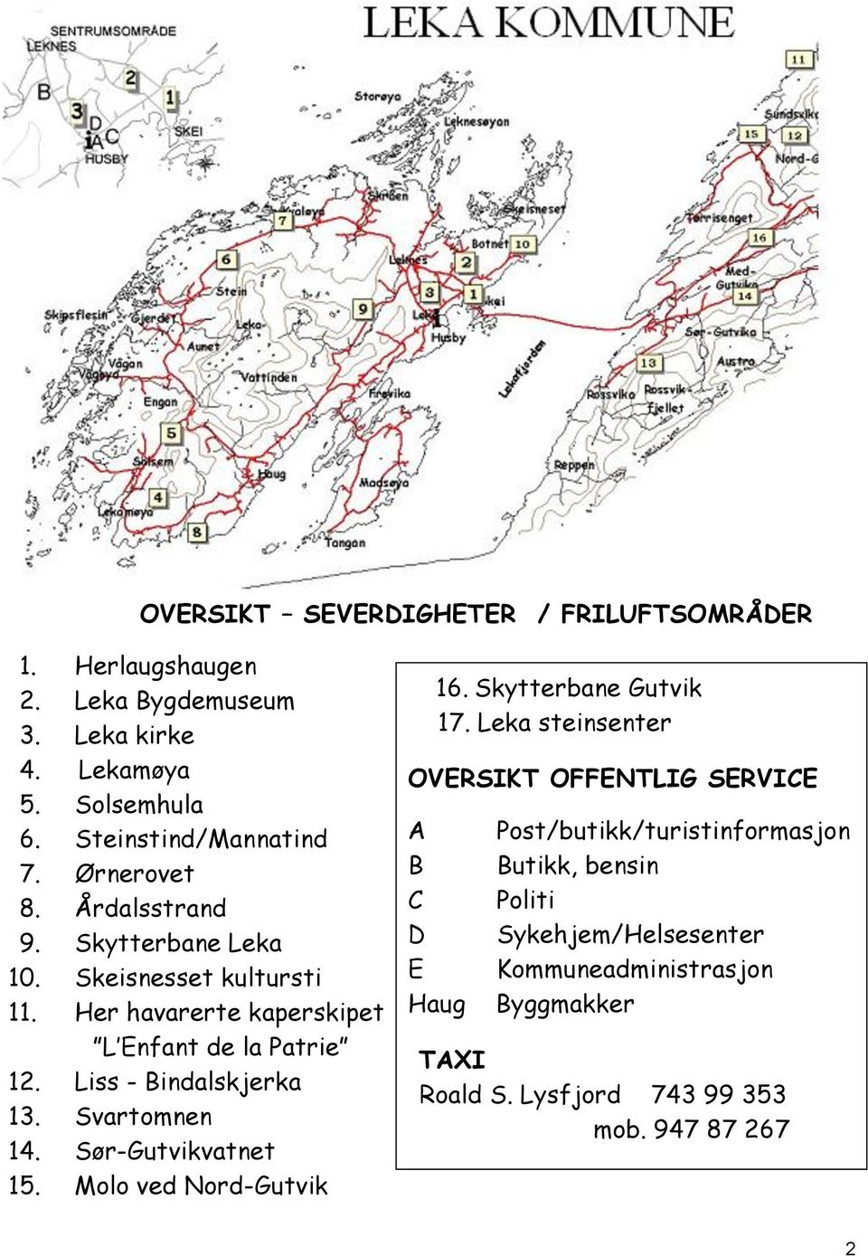 Liss - Bindalskjerka 13. Svartomnen 14. Sør-Gutvikvatnet 15. Molo ved Nord-Gutvik 16. Skytterbane Gutvik 17.