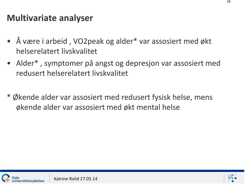 assosiert med redusert helserelatert livskvalitet * Økende alder var assosiert