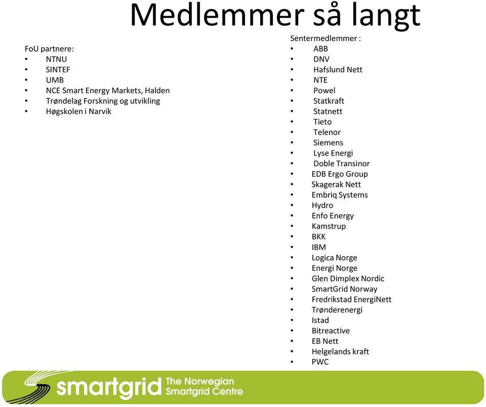 Energi Doble Transinor EDB Ergo Group Skagerak Nett Embriq Systems Hydro Enfo Energy Kamstrup BKK IBM Logica Norge