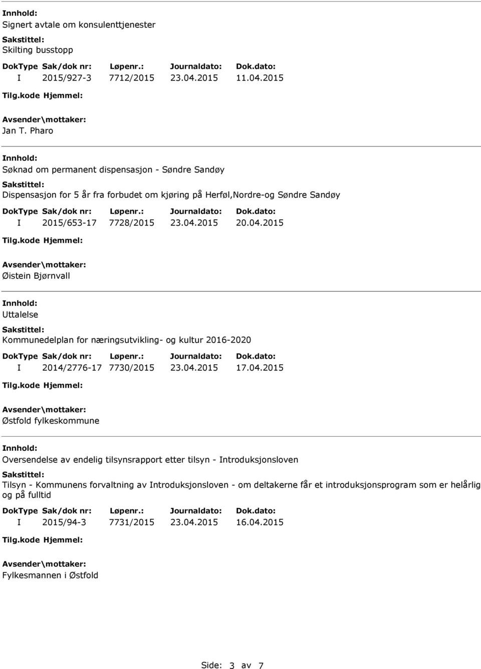 Bjørnvall nnhold: ttalelse Kommunedelplan for næringsutvikling- og kultur 2016-2020 2014/2776-17 7730/2015 17.04.