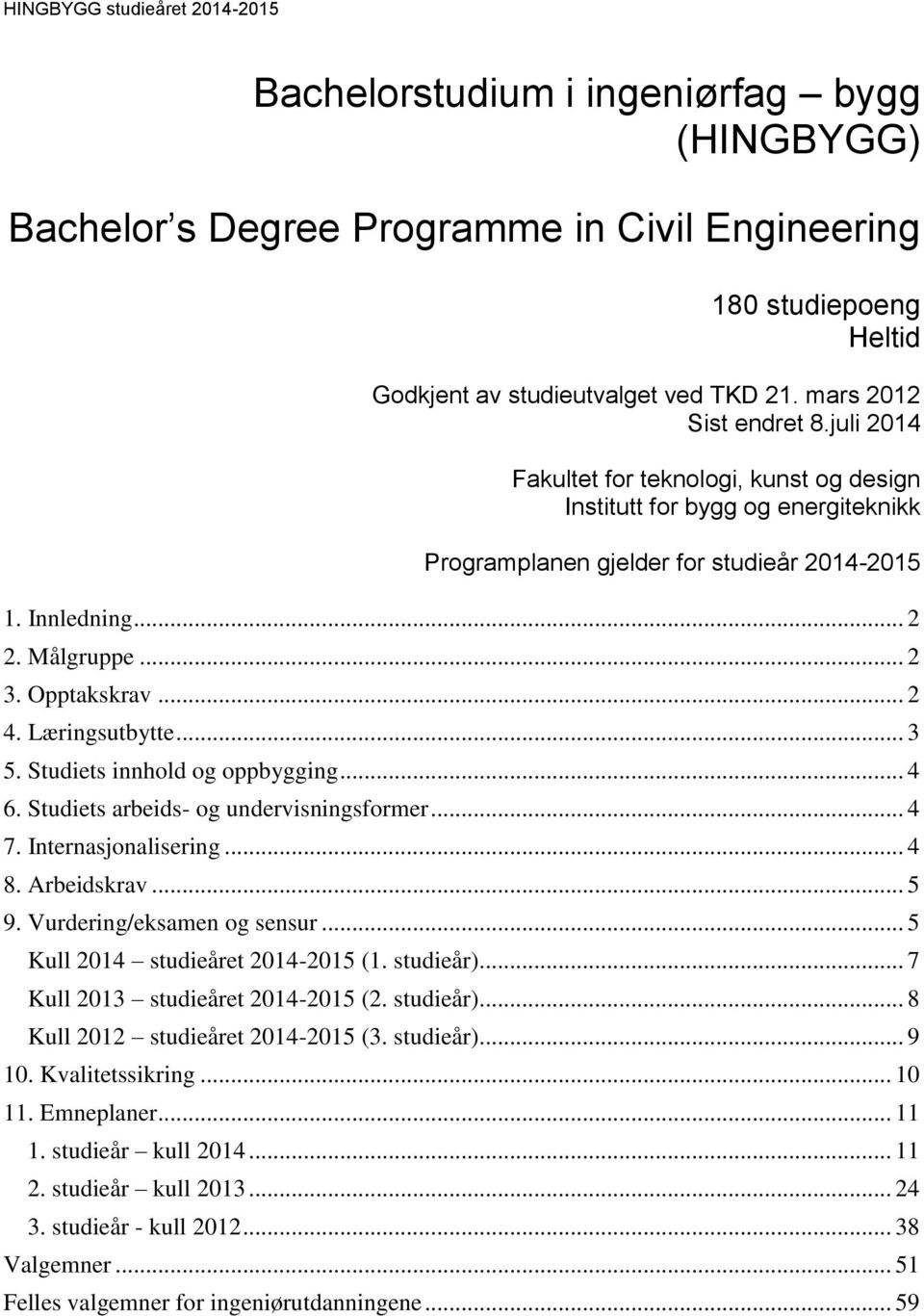 Læringsutbytte... 3 5. Studiets innhold og oppbygging... 4 6. Studiets arbeids- og undervisningsformer... 4 7. Internasjonalisering... 4 8. Arbeidskrav... 5 9. Vurdering/eksamen og sensur.