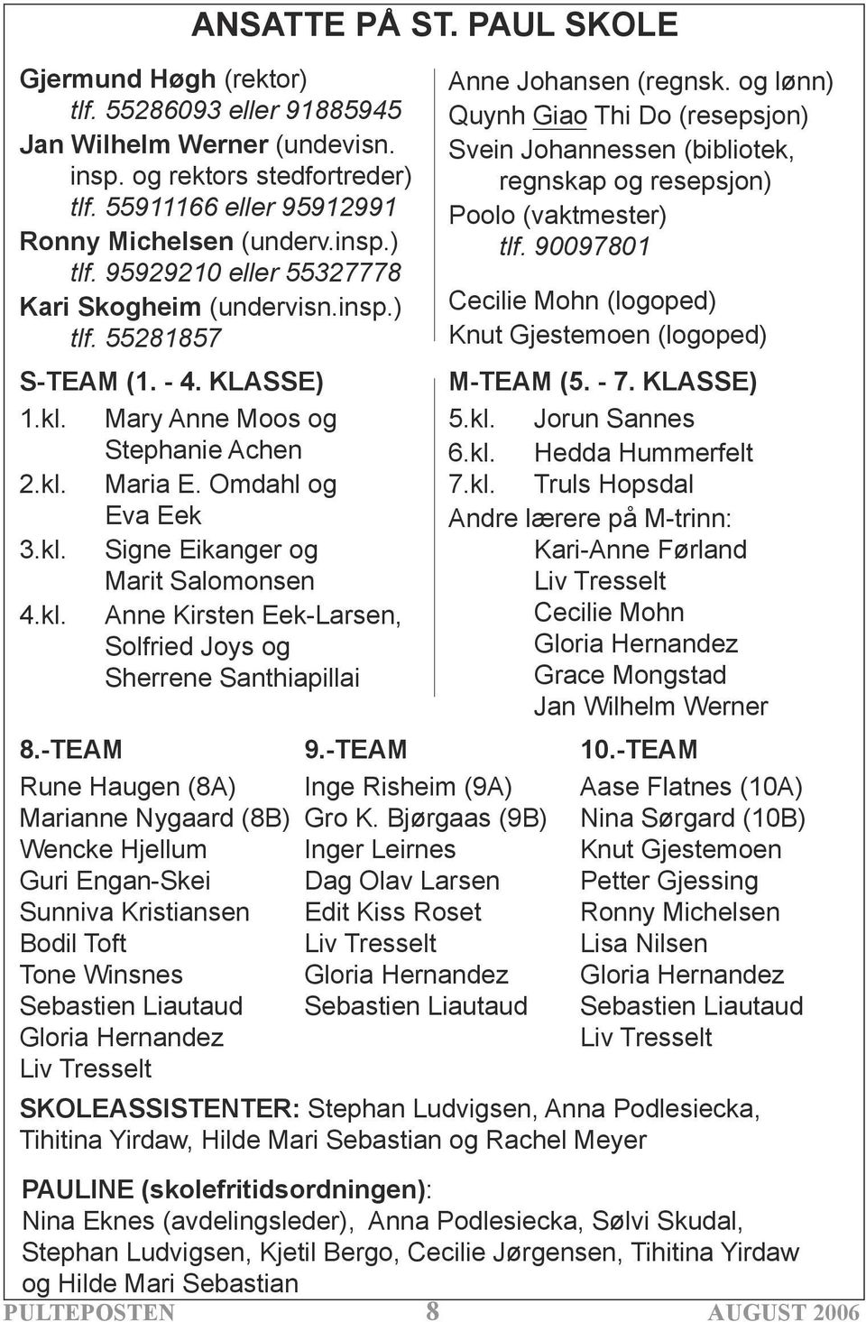 -TEAM Rune Haugen (8A) Marianne Nygaard (8B) Wencke Hjellum Guri Engan-Skei Sunniva Kristiansen Bodil Toft Tone Winsnes Sebastien Liautaud Gloria Hernandez Liv Tresselt 9.