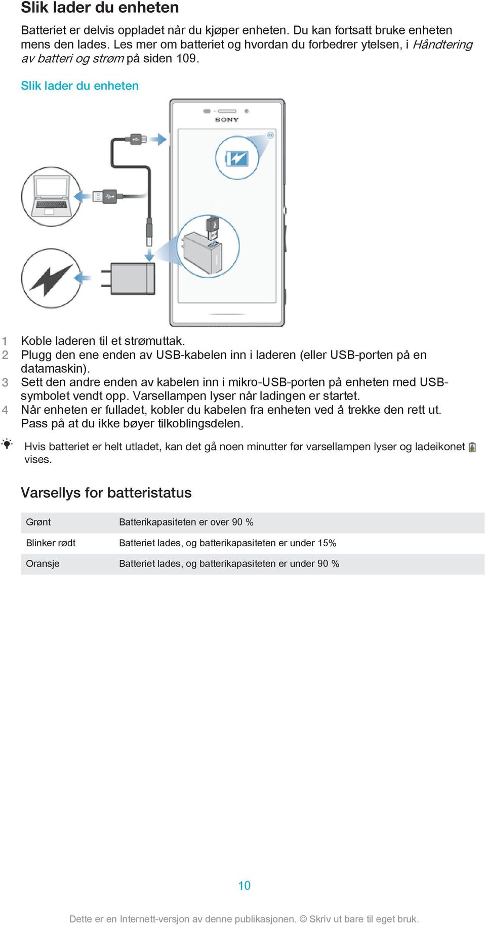 2 Plugg den ene enden av USB-kabelen inn i laderen (eller USB-porten på en datamaskin). 3 Sett den andre enden av kabelen inn i mikro-usb-porten på enheten med USBsymbolet vendt opp.