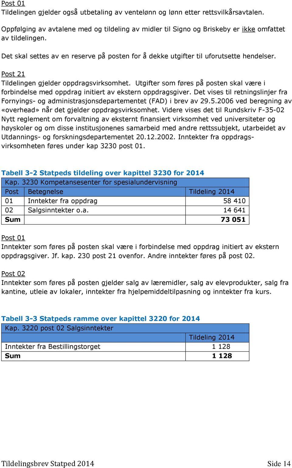 Utgifter som føres på posten skal være i forbindelse med oppdrag initiert av ekstern oppdragsgiver. Det vises til retningslinjer fra Fornyings- og administrasjonsdepartementet (FAD) i brev av 29.5.