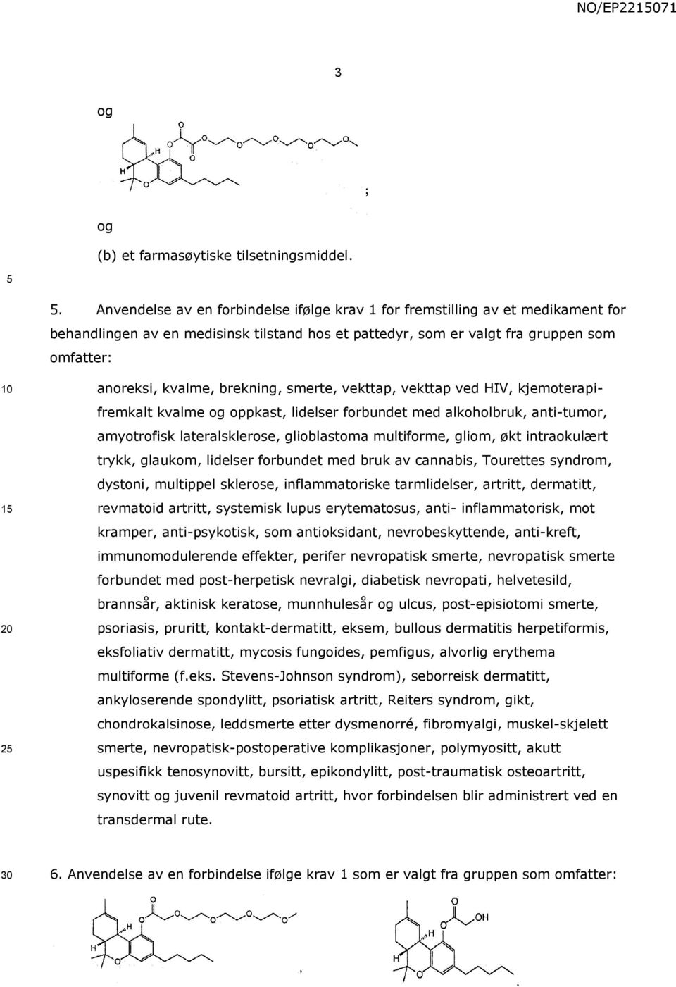 kvalme, brekning, smerte, vekttap, vekttap ved HIV, kjemoterapifremkalt kvalme oppkast, lidelser forbundet med alkoholbruk, anti-tumor, amyotrofisk lateralsklerose, glioblastoma multiforme, gliom,