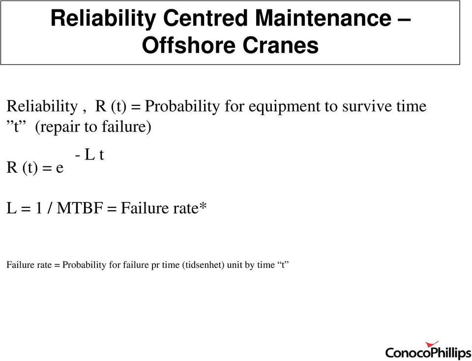 failure) R (t) = e -L t L = 1 / MTBF = Failure rate* Failure