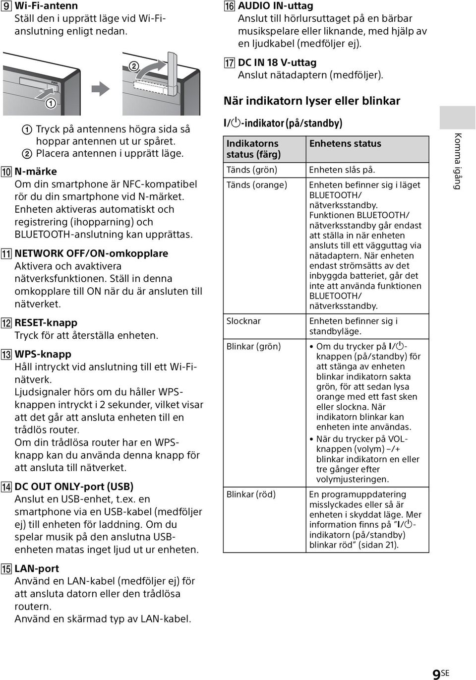 N-märke Om din smartphone är NFC-kompatibel rör du din smartphone vid N-märket. Enheten aktiveras automatiskt och registrering (ihopparning) och BLUETOOTH-anslutning kan upprättas.