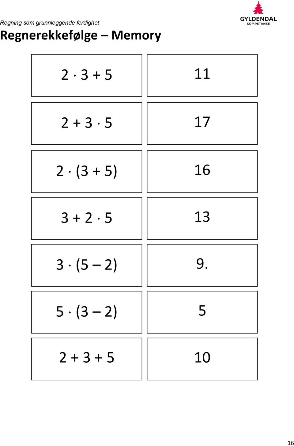 5) 16 3 + 2 5 13 3 (5 2) 9.