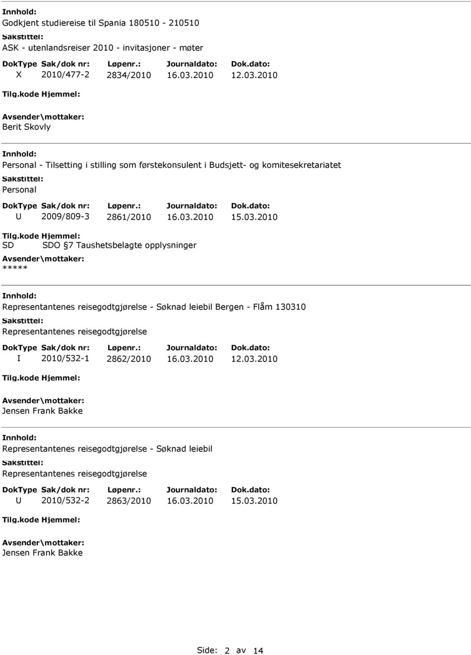 kode SD Hjemmel: SDO 7 Taushetsbelagte opplysninger ***** Representantenes reisegodtgjørelse - Søknad leiebil Bergen - Flåm 130310 Representantenes