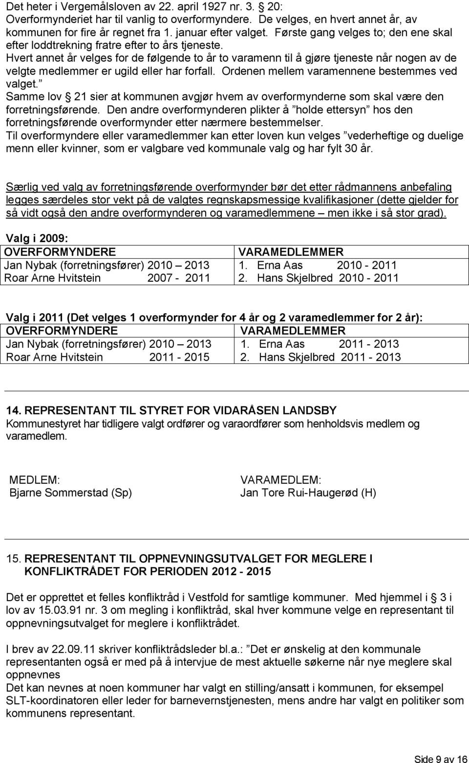 Hvert annet år velges for de følgende to år to varamenn til å gjøre tjeneste når nogen av de velgte medlemmer er ugild eller har forfall. Ordenen mellem varamennene bestemmes ved valget.