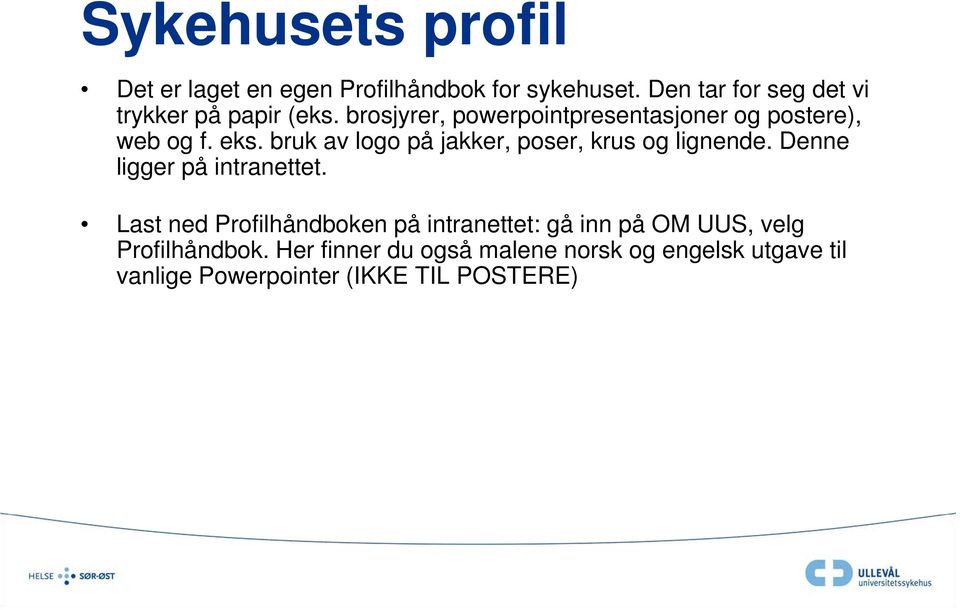 eks. bruk av logo på jakker, poser, krus og lignende. Denne ligger på intranettet.