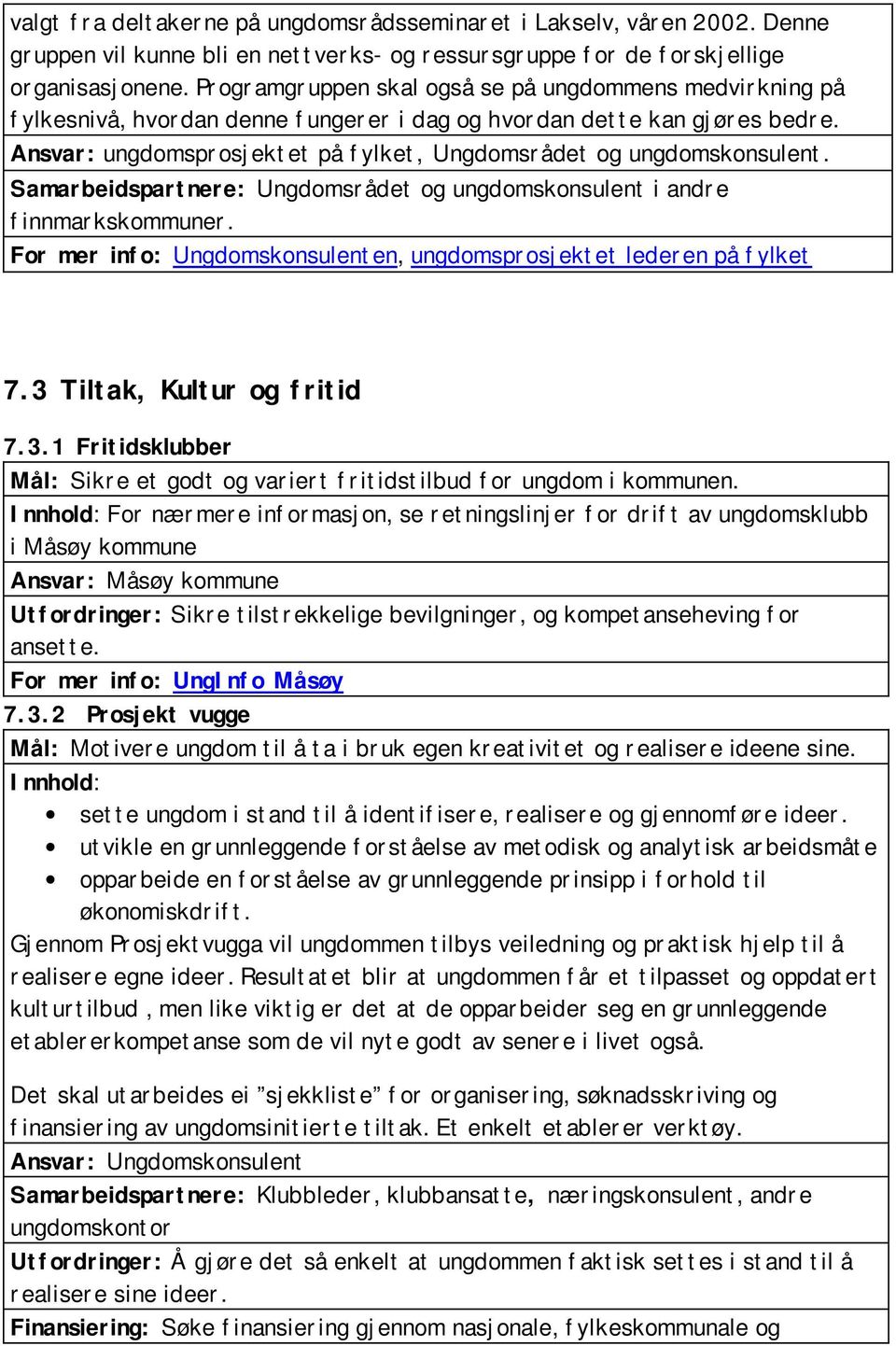 Ansvar: ungdomsprosjektet på fylket, Ungdomsrådet og ungdomskonsulent. Samarbeidspartnere: Ungdomsrådet og ungdomskonsulent i andre finnmarkskommuner.