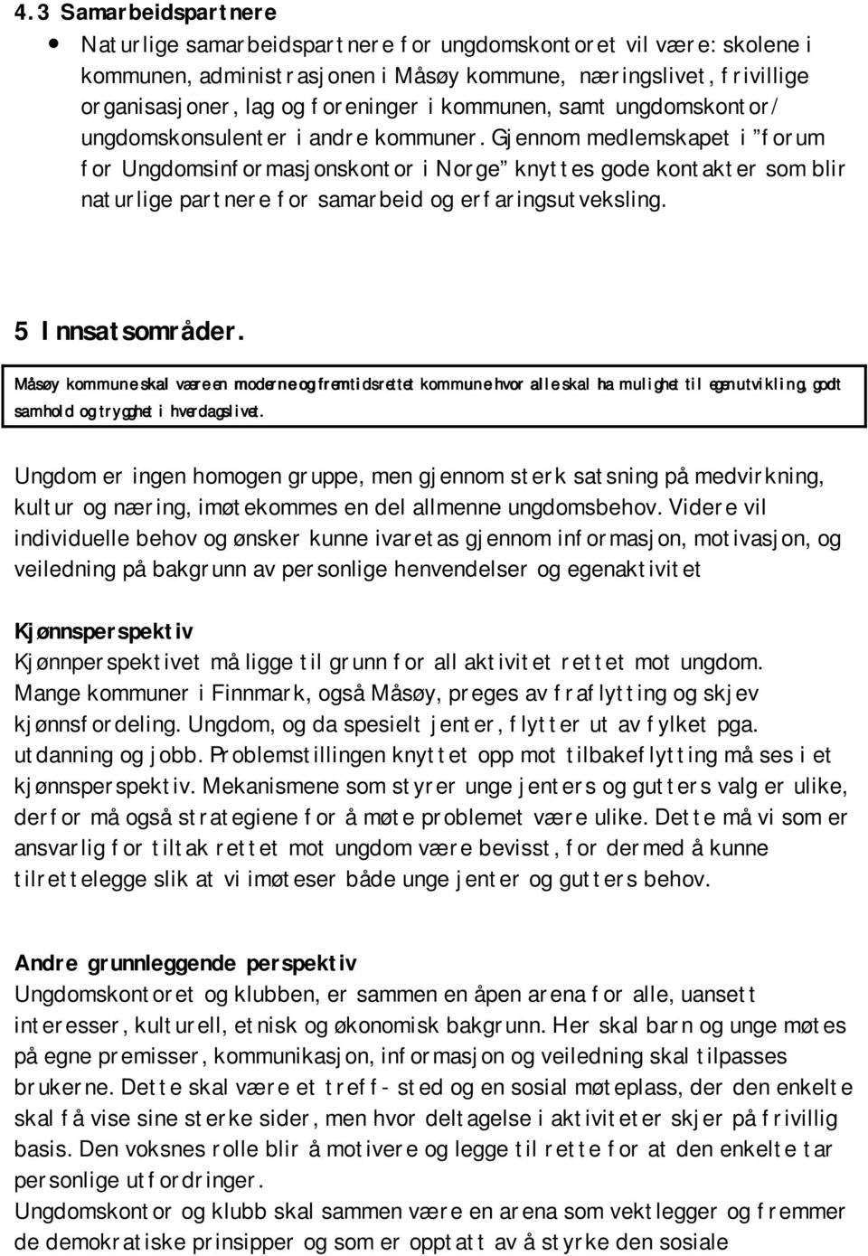 Gjennom medlemskapet i forum for Ungdomsinformasjonskontor i Norge knyttes gode kontakter som blir naturlige partnere for samarbeid og erfaringsutveksling. 5 Innsatsområder.