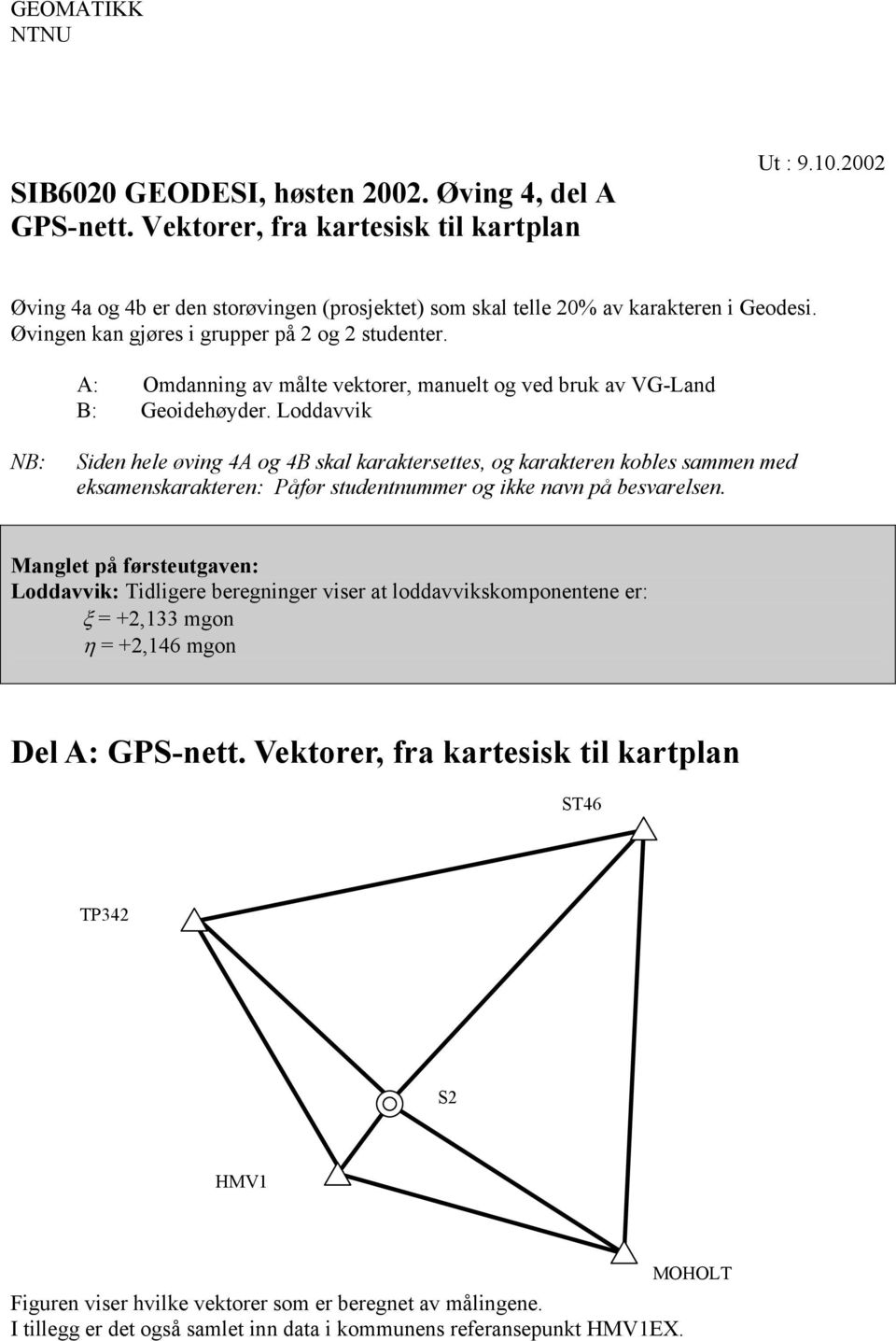 A: Omdanning av målte vektorer, manuelt og ved bruk av VG-Land B: Geoidehøyder.