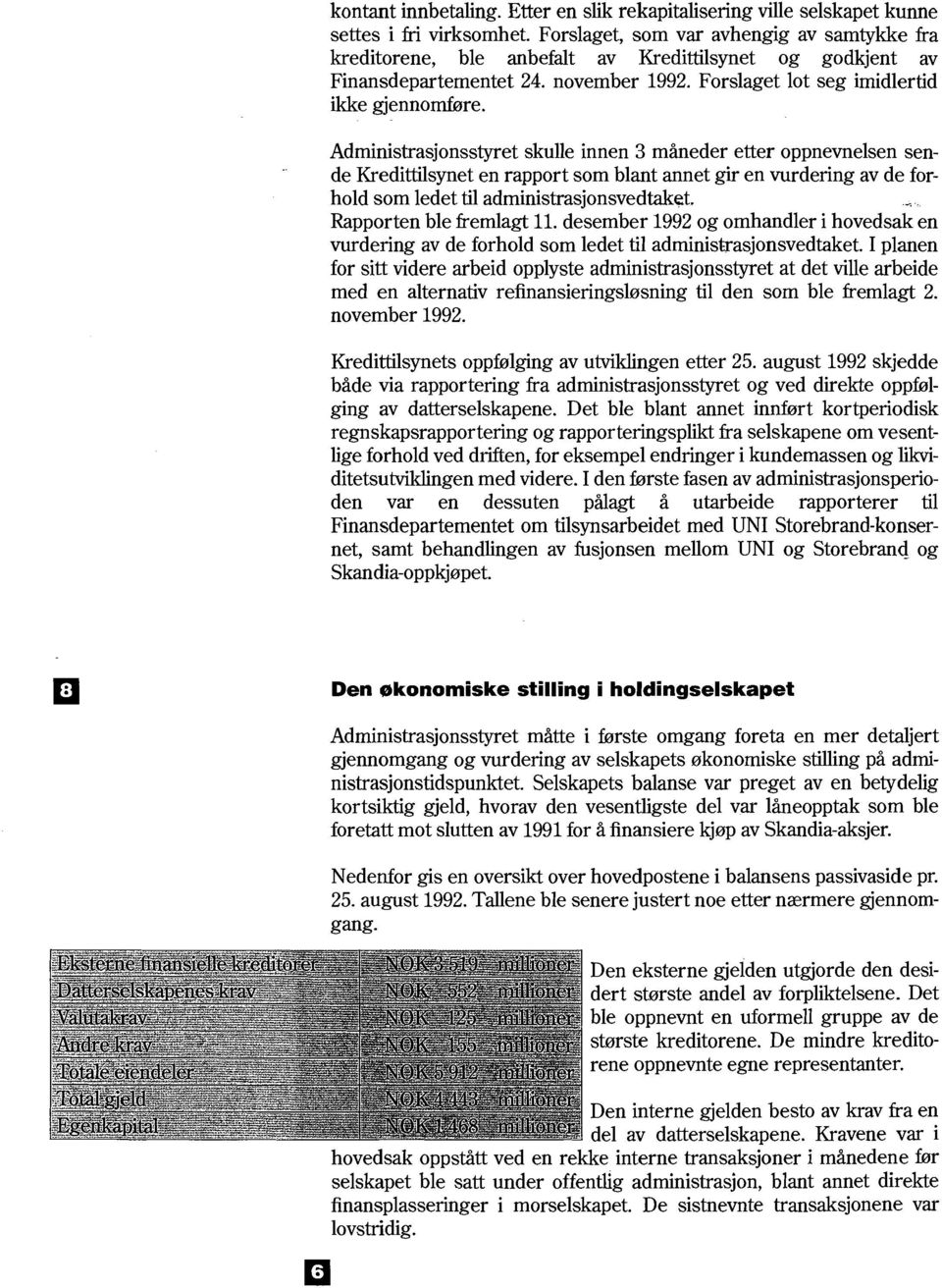 Administrasjonsstyret skulle innen 3 måneder etter oppnevnelsen sende Kredittilsynet en rapport som blant annet gir en vurdering av de forhold som ledet til administrasjonsvedtak@..-.