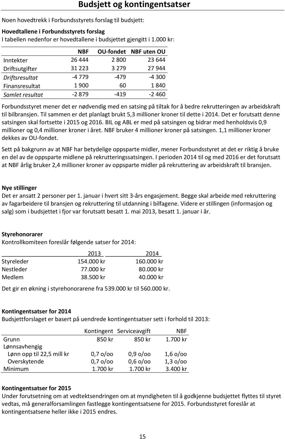 Forbundsstyret mener det er nødvendig med en satsing på tiltak for å bedre rekrutteringen av arbeidskraft til bilbransjen. Til sammen er det planlagt brukt 5,3 millioner kroner til dette i 2014.