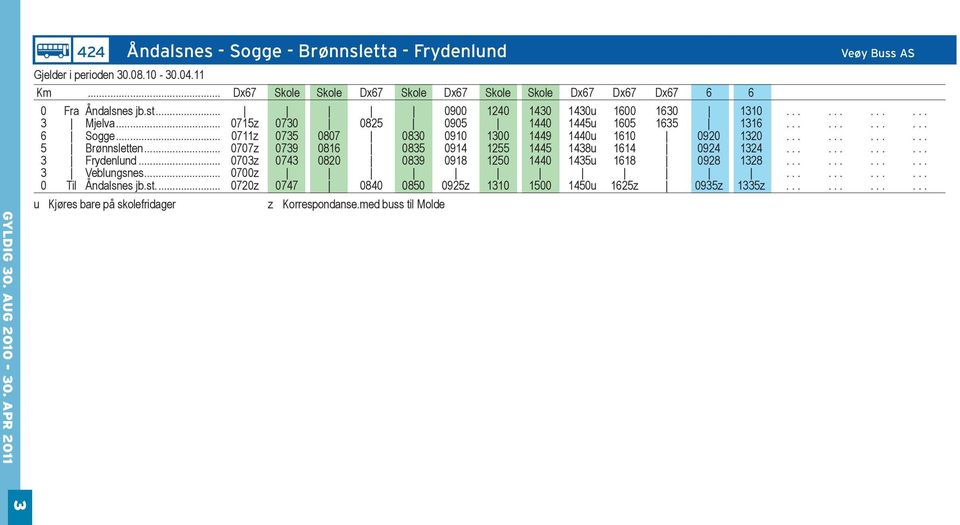 ........... 6 Sogge... 0711z 0735 0807 0830 0910 1300 1449 1440u 1610 0920 1320............ 5 Brønnsletten... 0707z 0739 0816 0835 0914 1255 1445 1438u 1614 0924 1324............ 3 Frydenlund.