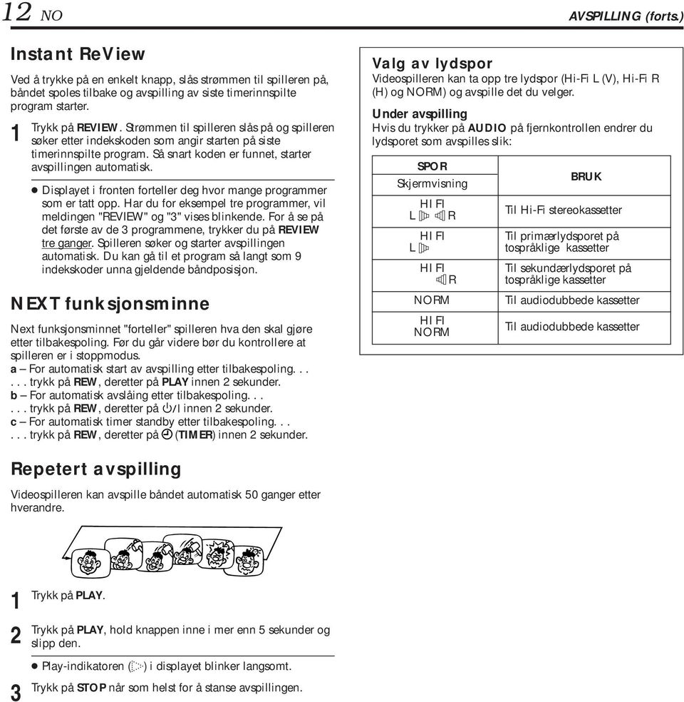 Displayet i fronten forteller deg hvor mange programmer som er tatt opp. Har du for eksempel tre programmer, vil meldingen "REVIEW" og "" vises blinkende.