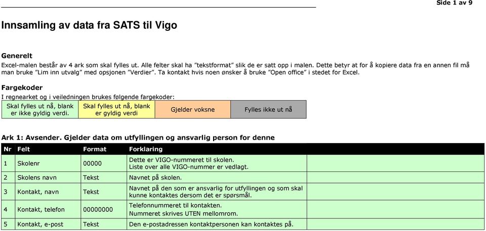 Fargekoder I regnearket og i veiledningen brukes følgende fargekoder: Skal fylles ut nå, blank er ikke gyldig verdi.