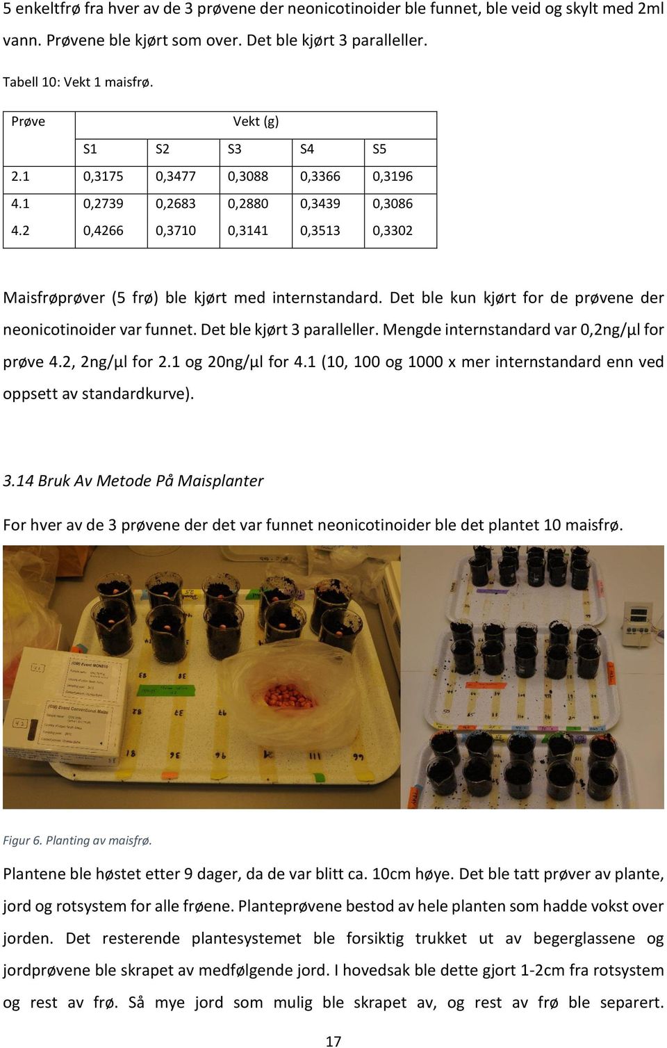 Det ble kun kjørt for de prøvene der neonicotinoider var funnet. Det ble kjørt 3 paralleller. Mengde internstandard var 0,2ng/µl for prøve 4.2, 2ng/µl for 2.1 og 20ng/µl for 4.