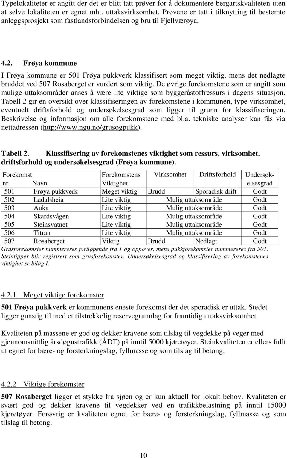 Frøya kommune I Frøya kommune er 501 Frøya pukkverk klassifisert som meget viktig, mens det nedlagte bruddet ved 507 Rosaberget er vurdert som viktig.