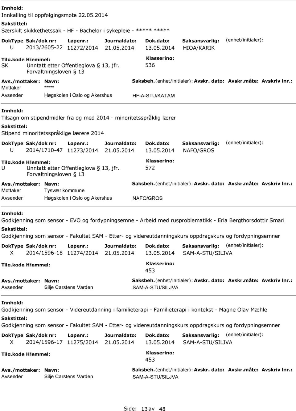 : Mottaker ***** HF-A-ST/KATAM Tilsagn om stipendmidler fra og med 2014 - minoritetsspråklig lærer Stipend minoritetsspråklige lærere 2014 2014/1710-47 11273/2014 13.05.