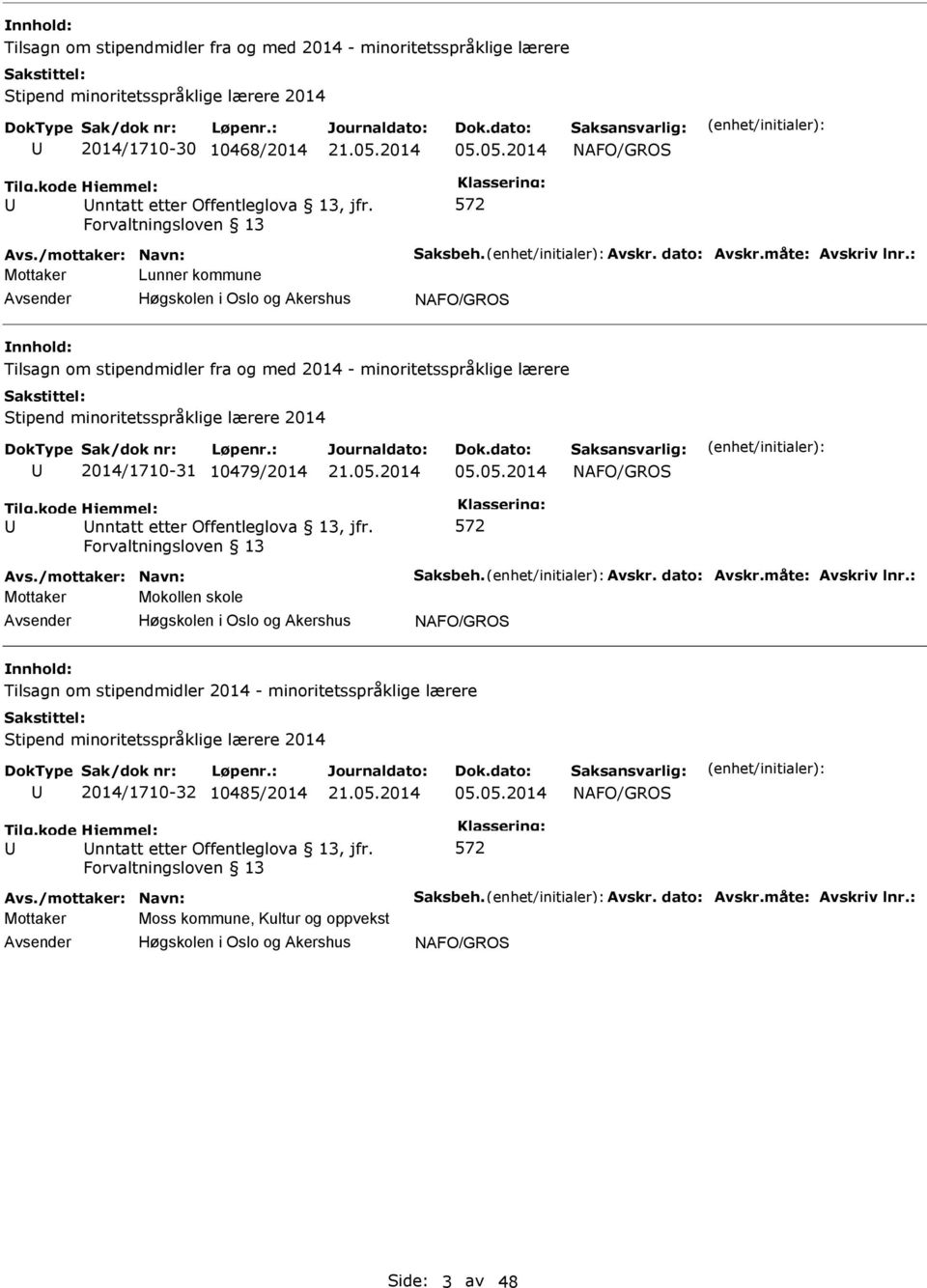 : Mottaker Lunner kommune Tilsagn om stipendmidler fra og med 2014 - minoritetsspråklige lærere Stipend minoritetsspråklige lærere 2014 2014/1710-31 10479/2014 05.