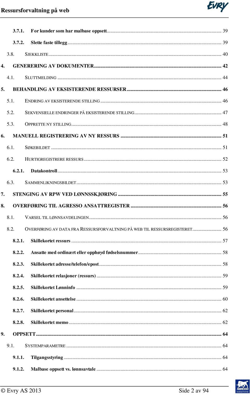 MANUELL REGISTRERING AV NY RESSURS... 51 6.1. SØKEBILDET... 51 6.2. HURTIGREGISTRERE RESSURS... 52 6.2.1. Datakontroll... 53 6.3. SAMMENLIKNINGSBILDET... 53 7. STENGING AV RPW VED LØNNSSKJØRING... 55 8.