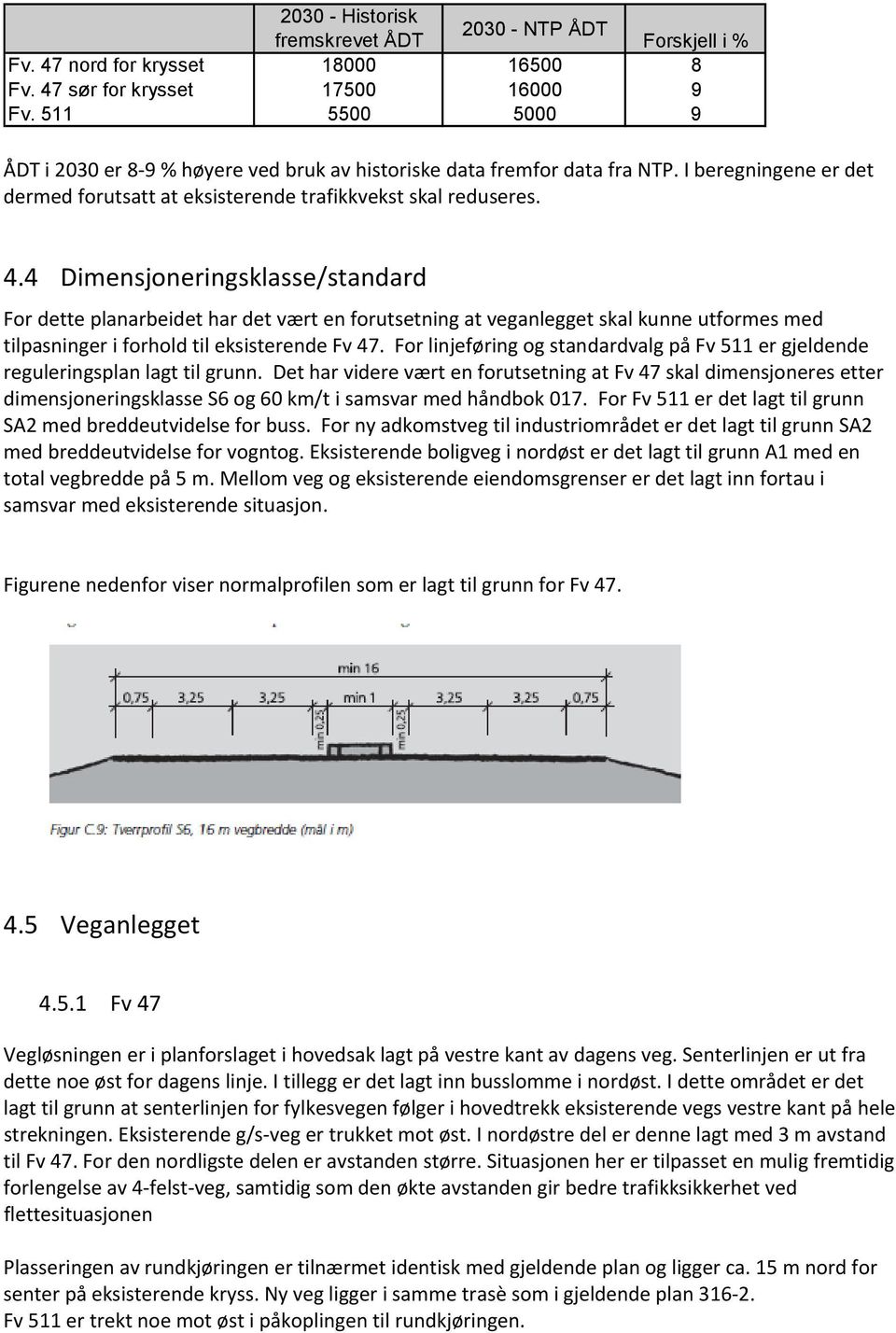 4 Dimensjoneringsklasse/standard For dette planarbeidet har det vært en forutsetning at veganlegget skal kunne utformes med tilpasninger i forhold til eksisterende Fv 47.