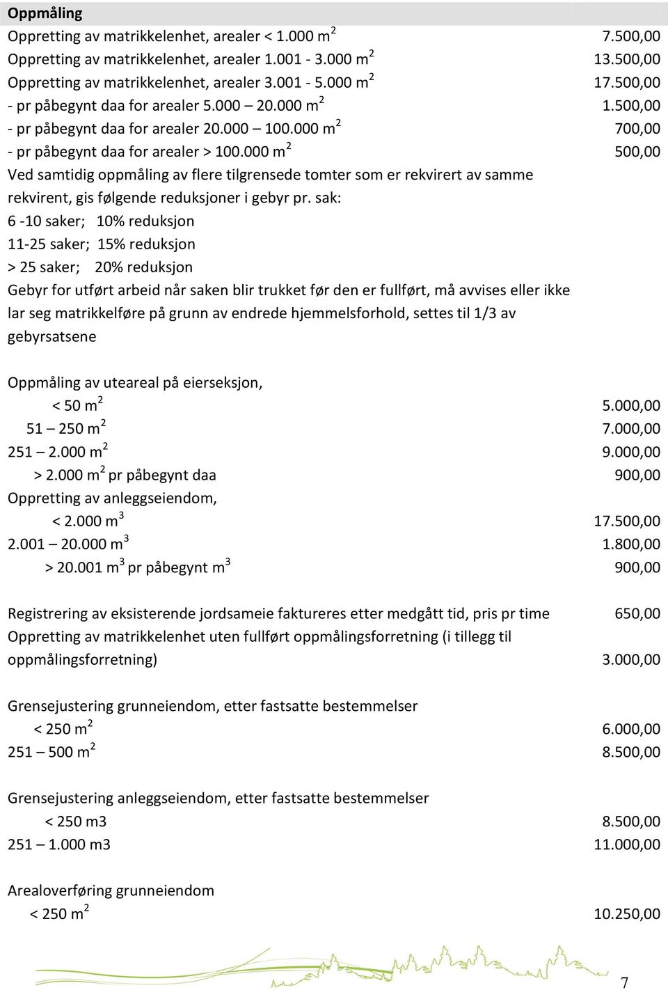 000 m 2 500,00 Ved samtidig oppmåling av flere tilgrensede tomter som er rekvirert av samme rekvirent, gis følgende reduksjoner i gebyr pr.