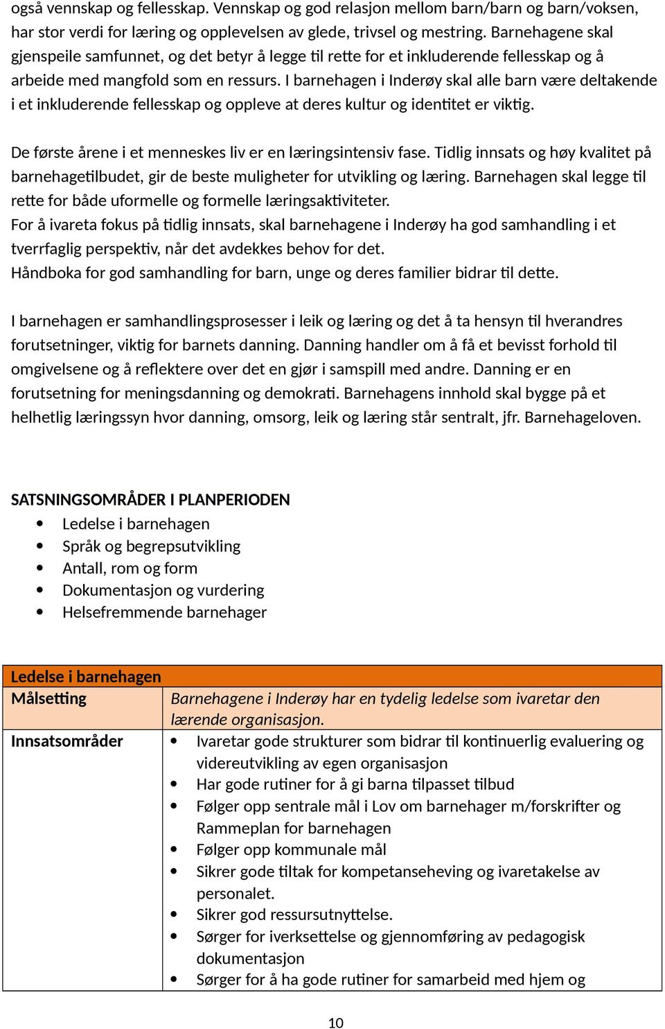 I barnehagen i Inderøy skal alle barn være deltakende i et inkluderende fellesskap og oppleve at deres kultur og identitet er viktig. De første årene i et menneskes liv er en læringsintensiv fase.