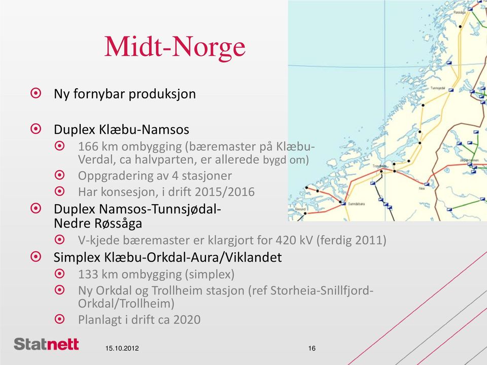 Røssåga V-kjede bæremaster er klargjort for 420 kv (ferdig 2011) Simplex Klæbu-Orkdal-Aura/Viklandet 133 km ombygging