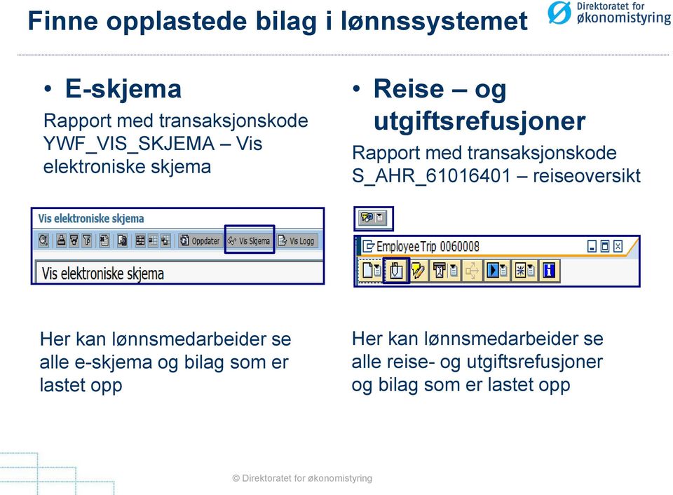 transaksjonskode S_AHR_61016401 reiseoversikt Her kan lønnsmedarbeider se alle e-skjema