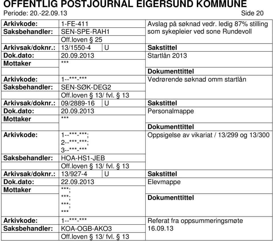 : 13/1550-4 U Sakstittel Startlån 2013 1--- Vedrørende søknad omm startlån SEN-SØK-DEG2 Arkivsak/doknr.